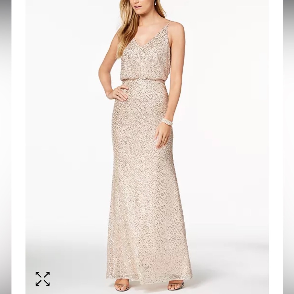 Adrianna Papell Sequined Blouson Dress— Nude, Size 10